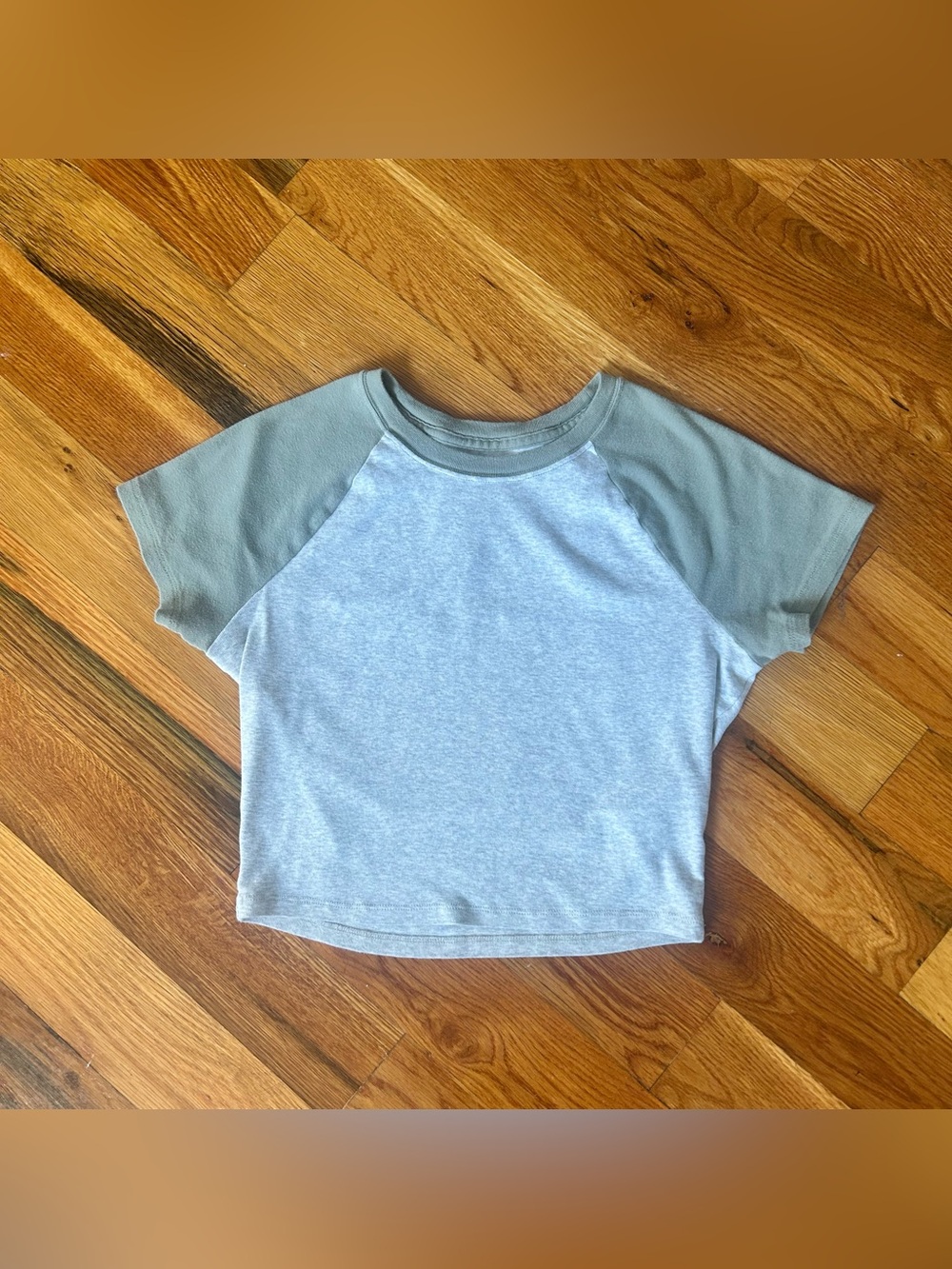 Gray and Olive Cropped Raglan Tee by Hollister